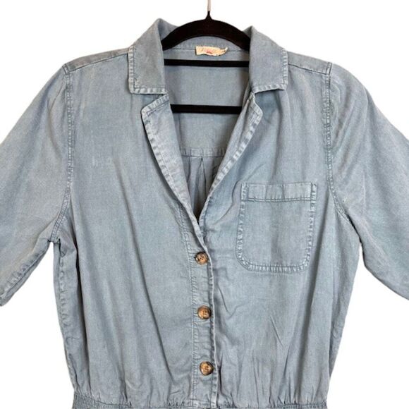 Faherty Arlie Short Romper Tencel Linen Blend Soft Blue Button Front Size Medium - Picture 3 of 14